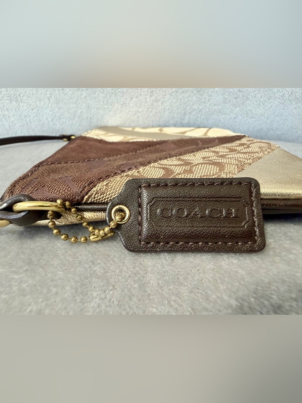 Vintage COACH Y2K Patchwork Leather & Suede Wristlet Brown Gold - Picture 7 of 16